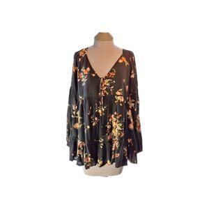 Jade Johnny Was Size L Long Sleeve Boho V Neck Blouse